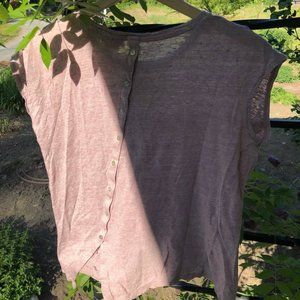 Tahari 100% Linen Pastel Pink Button Up Back Women's Vintage Top Lagenlook